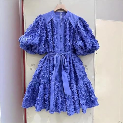 Elegant Bubble Sleeve Prom Dress with 3D Floral Appliques Women's Luxury Evening Gown Holiday Party Formal Maxi Dress2