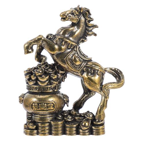 VICASKY Brass Horse Figurine, Feng Shui Wealth Ornament 2026 Chinese Zodiac Horse Statue Chinese New Year Spring Blessing Souvenir for Desk Bookshelf Treasure Bowl Design Ornament