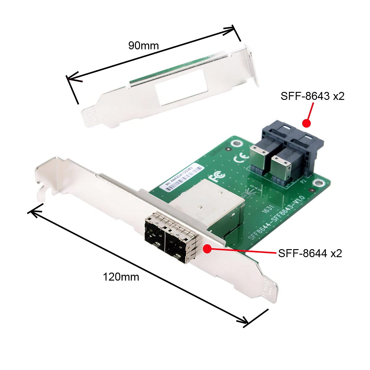 CY - Adattatore femmina a doppia porta Mini SAS HD SFF-8644 a SAS HD SFF-8643 PCBA con staffa a basso profilo standard