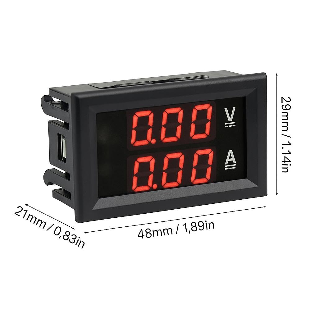 Voltmetro Amperometro 0,28" digitale LED, rilevatore di tensione doppio schermo, 50A DC 0-100V 1A-100A multimetro amperaggio misuratore, tester di corrente, cavi di collegamento 2