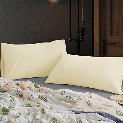 Image of Soft Pillow Covers 19 x 29 Inches - 100% Egyptian Cotton 400 Thread Count Set of 2 Pillow Cover Set Envelope Closure Hotel Quality Pillowcase - Ivory