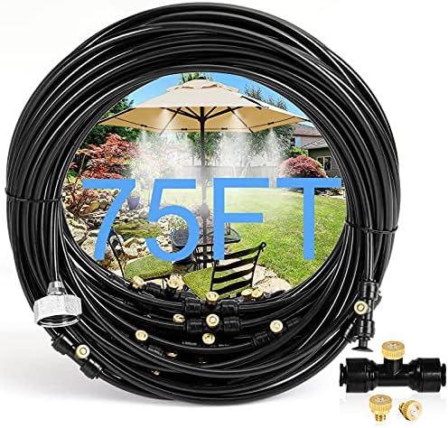 Misters for Outside Patio, 75FT Misting Cooling System for Patio, 75FT (23M) Misting Line+28 Mist Nozzles+3/4" Brass Adapter,Outdoor Mister System for Patio Garden Greenhouse Trampoline for waterpark