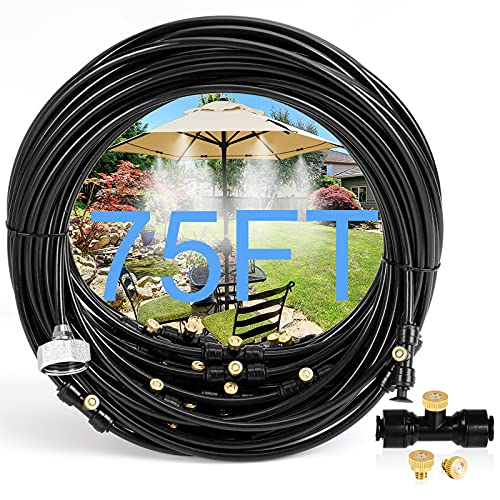 Bonviee Misters for Outside Patio - 75FT Misting Cooling System with 28 Brass Nozzles and 3/4" Adapter, 23M DIY Outdoor Misters Kit for Garden, Greenhouse, and Patio Cooling