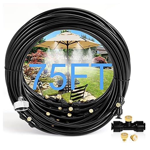 Bonviee Misters for Outside Patio - 75FT Misting Cooling System with 28 Brass Nozzles and 3/4" Adapter, 23M DIY Outdoor Misters Kit for Garden, Greenhouse, and Patio Cooling