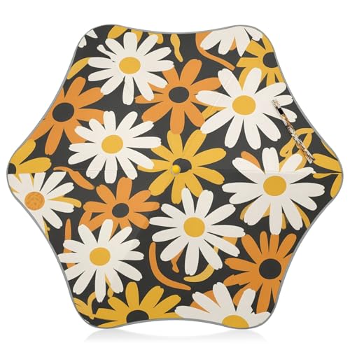 Nexawaveo Paraguas infantil con UPF 50+ patrón de margaritas retro para sol y lluvia, diseño resistente al viento, borde reflectante, fácil de abrir para niños pequeños