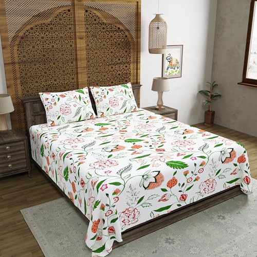Image of BLOCKS OF INDIA Hand Block Printed 200 TC Cotton King Size Bedsheet, Orange Anar JAAL