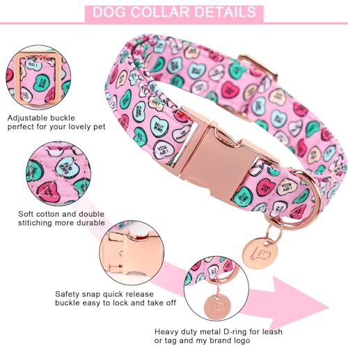 Image of Valentine's Dog Collar, Heart Dog Collar for Small Medium Large Girl Boy Dogs or Cats, Wedding Dog Collar Match Dog Leash, Pet Collar with Metal Buckle, S
