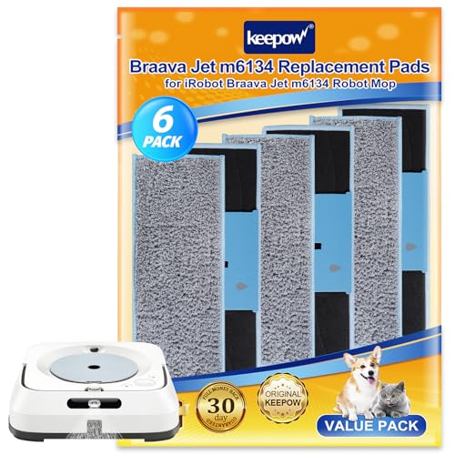 KEEPOW Lot de 6 Lingettes Serpillières pour Irobot Braava Jet M6134, Chiffons de Nettoyage Lavables pour Braava Jet M6, M6 Lingette en Microfibre Accessoires...