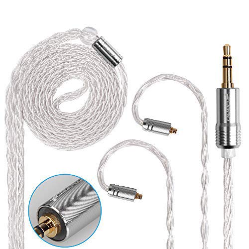 FDBRO 8-core Earphone Upgrade Cable CD Texture Plug Replacement Cable Ear-Hook Type OFC Silver Plated Earphone Cable for SE215 SE315 SE425 SE535 SE846 UE900 FH1 F9 (MMCX, Silver+3.5mm)