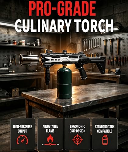 Image of Powerful Propane Torch Gun, Gift for Men Dad, Culinary Blow Kitchen Cooking Torch for Steak Searing, Campfire Charcoal Starter for Blackstone Griddle Accessories (Tank Not included) Black Silver