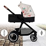 Kinderkraft EVERYDAY Kinderwagen 2 in 1 Komplettset bis 27 kg, XL-Babywanne mit Matratze, wasserfesten Material mit UPF50+, 4-Reifen Federung, Wickeltasche Fußsack Adapter im set, Bird Muster