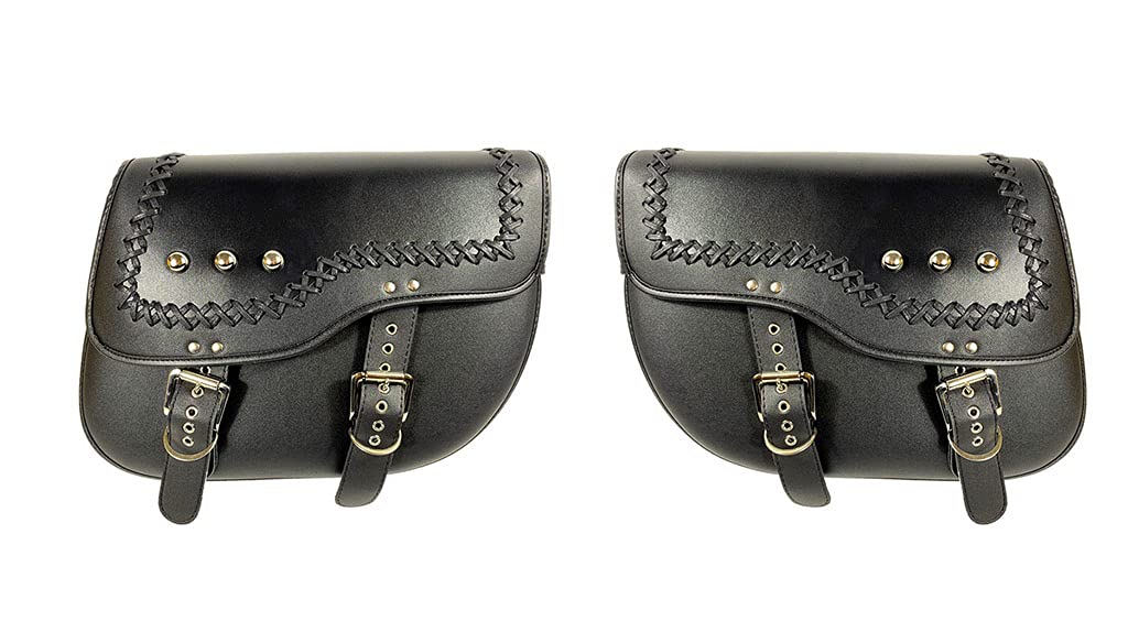 Motorcycle Saddle Bag for Men/Women, Motorbike Side Bag General-Purpose Leather Bag with Fashion Reflective Metal Dots