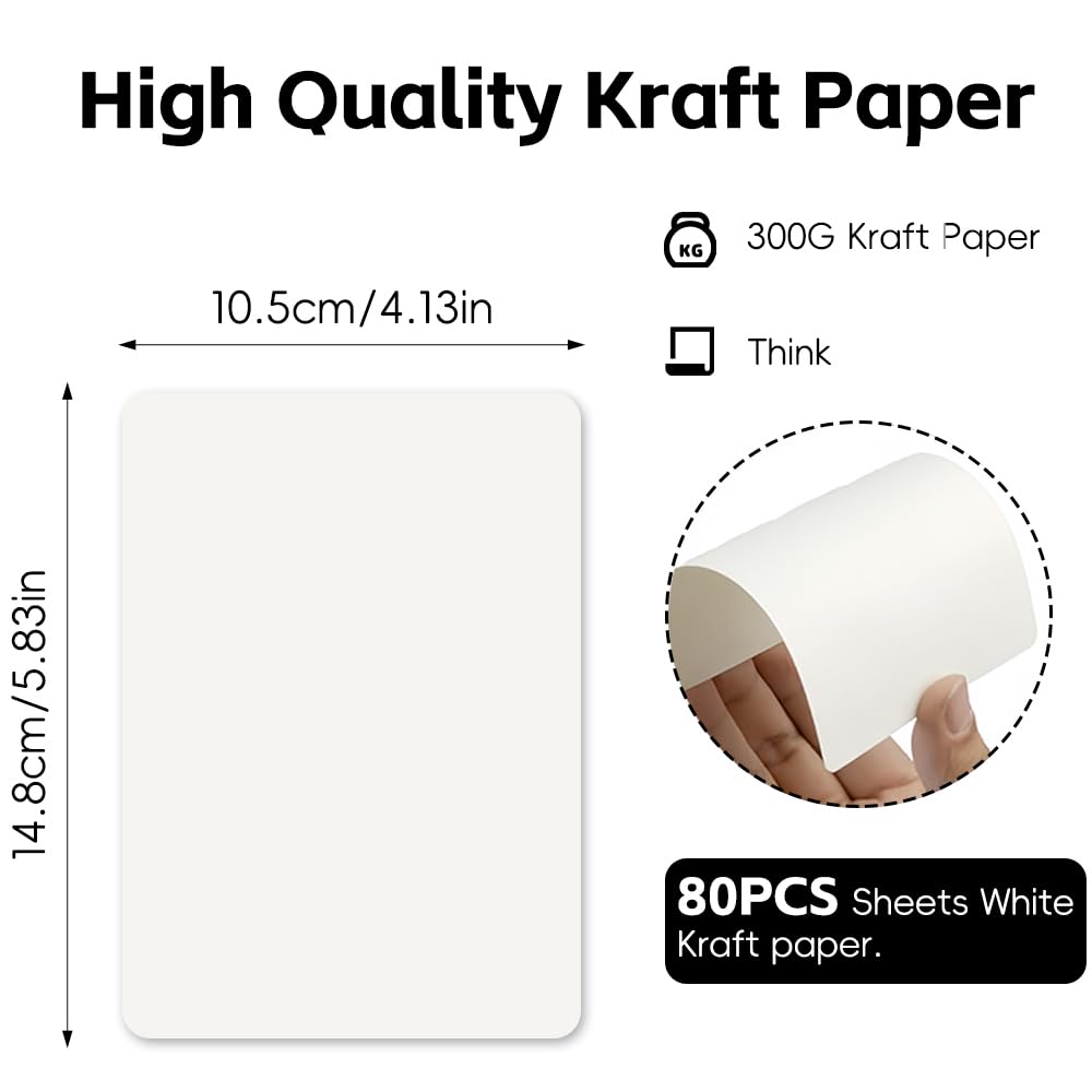 80 sztuk kart A6 z papieru kraftowego, puste kartki pocztowe białe 10,5x14,8 CM 300g/m² zestaw kart z papieru kraftowego, kartki do druku, puste kartki do samodzielnego projektowania, ozdabiania lub
