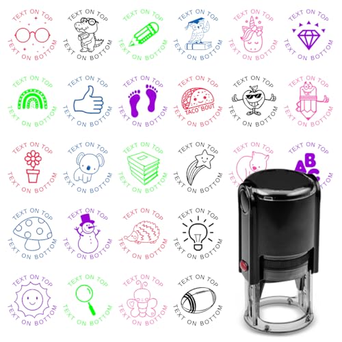 Teacher Stamp Custom Personalized Face Name Teacher Stamp for Classroom Customized Motivational Messages Text Round Self-Inking Stamper for School Homework Test Reward Supplies 30 Designs