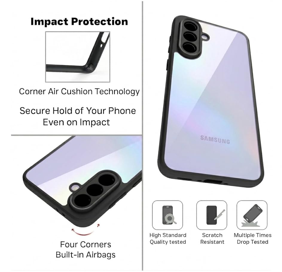 Image of VONZEE Clear Back Case Cover for Samsung Galaxy A36 5G | Shockproof Design | Hard Back Cover Case for Samsung Galaxy A36 5G (PC & TPU, Black)