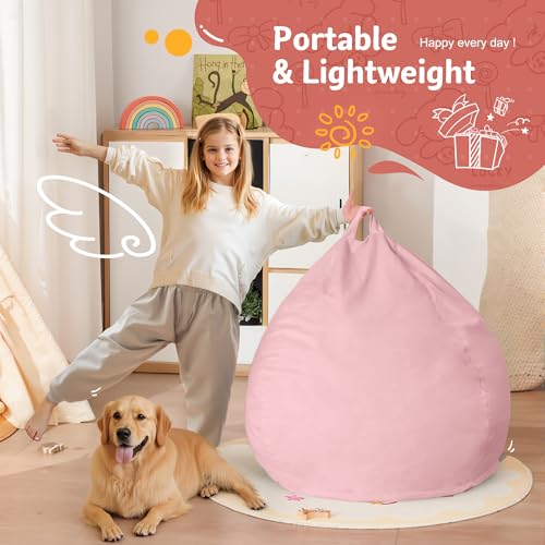 Homguava 2FT Bean Bag Chair: 2' Bean Bags with Memory Foam Filled,Comfy Beanbag Chairs Round Bean Bag Sofa with Dutch Velvet Cover-Light Pink