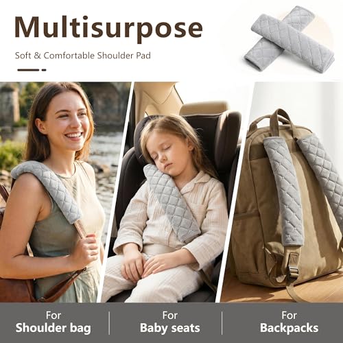 Soft Auto Seat Belt Pads Extra Long 13.7in, Seatbelt Shoulder Cover, 2 Piece Set, for Adults & Children, Gray - Image 6