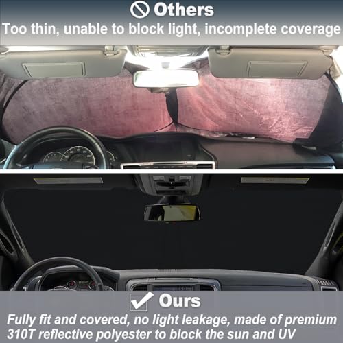 Image of PIMCAR Windshield Sun Shade for Dodge Ram 1500 2009-2018 | Premium 310T Reflective Polyester UV /Heat Shield | Custom Fit Sunshade to Block Rays & Cool Interior