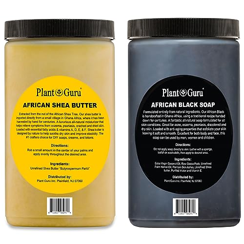 Raw African Shea Butter Yellow and Black Soap 2 lbs / 32 oz Each Bulk Combo Set Unrefined Grade A 100% Pure Natural From Ghana For Skin Body and Hair Growth. Aids Eczema, Psoriasis And Stretch Marks.