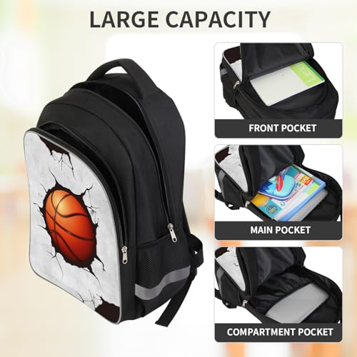American Football Soccer Basketball Boys Backpack with Lunch Box and Pencil Case for Kids Children Teens Elementary Middle School,3-In-1 Sports Backpack Set for Ages 6-18,Travel Backpack-Basketball3