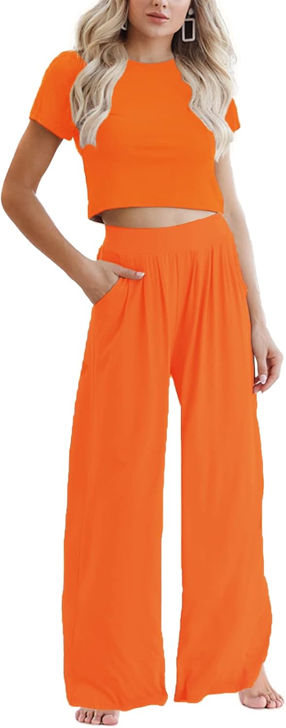 wide leg orange crop top outfit