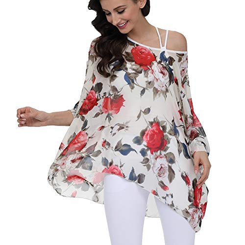 Image of Ckikiou Plus Size Batwing Flowy Semi Sheer Chiffon Blouse Tunic for Women Summer Floral Print Boho Beach Cover ups