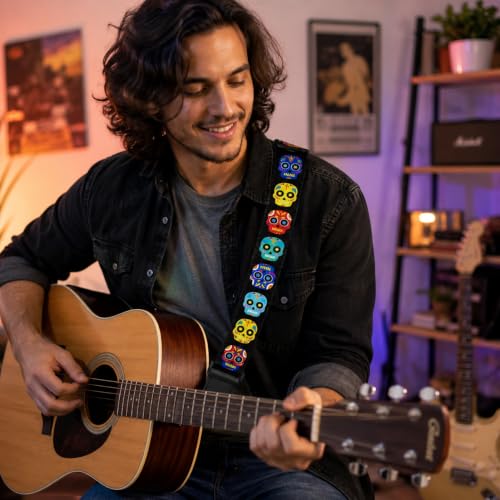 Image of MOCKING BIRD Guitar Belt with guitar wall mount hanger Adjustable Buckle Guitar strap for acoustic Guitar Electric Guitar bass Guitar Hanger with Colourful Plectrum picks