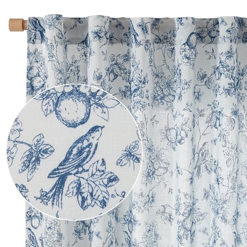 Vangao Linen Floral Curtains for Living Room 96 Inches Long