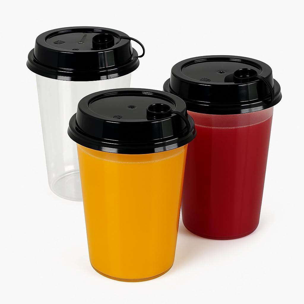 Divatos 250ML Sipper Glass with Lid | Round Empty Transparent Plastic Cup Reusable, Spill-Proof for Beverages Coffee Shakes Juice | Use Restaurant Home Birthday Party & Events (Set of 25 Glasses)
