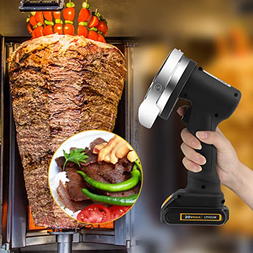 Cortadora De Carne para Barbacoa Eléctrica, Cuchillo De Kebab Turco Eléctrico Inalámbrico Profesional, Cuchillo De Kebab Doner Automático, Cortadora De Kebab Eléctrica con 2 Cuchillas De Corte, Espe