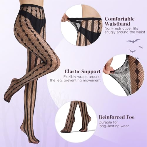 MANZI Halloween Patterned Fishnet Tights for Women Gothic Striped Clown Tights4