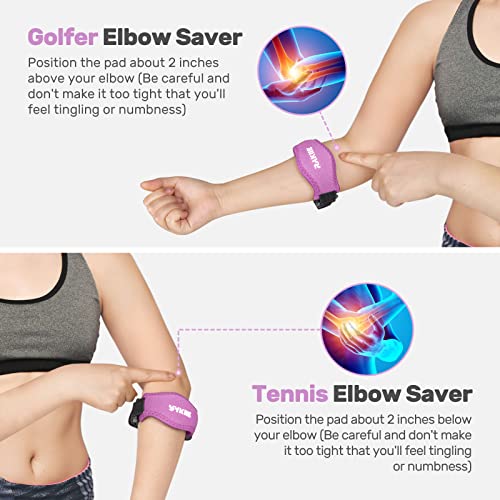 Image of Rakiie Elbow Brace for Tendonitis, Adjustable Golf and Tennis Elbow Relief for Men and Women (2, Plum)