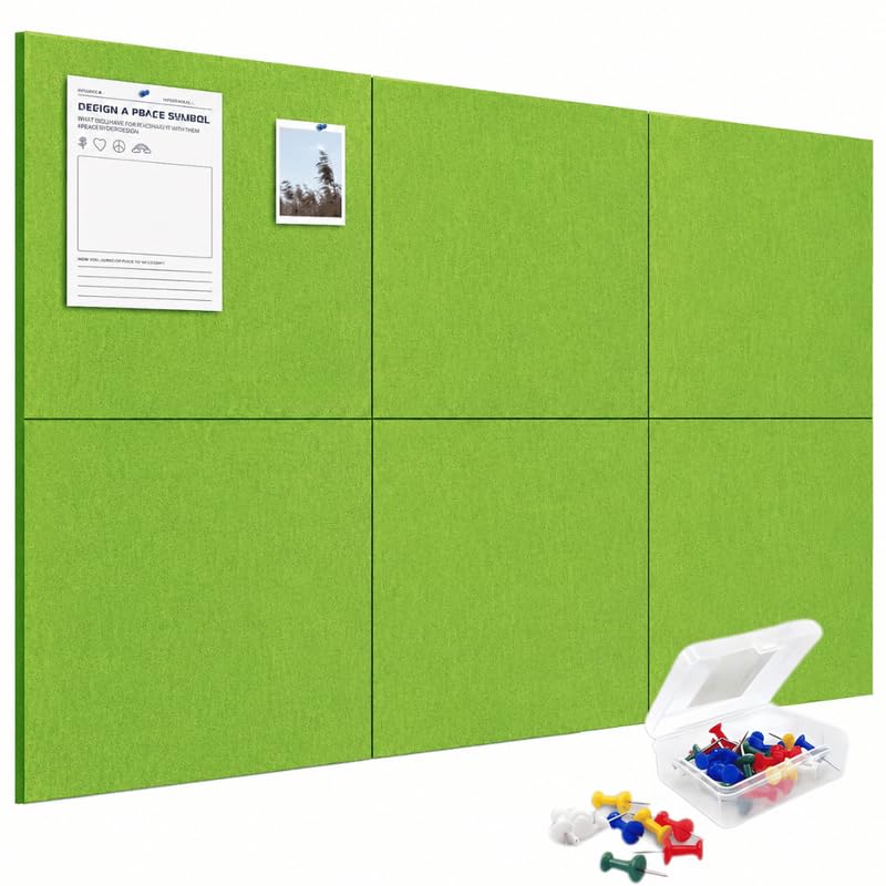 Image of QUIET CANVAS Acoustic Wall Square Pinboard, 1x1ft, Pack 6, 50PushPins Green
