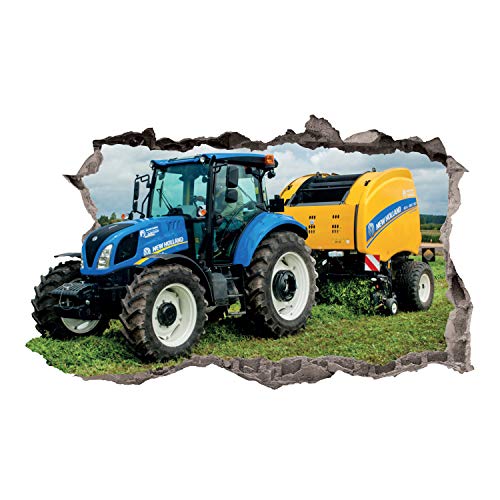 Tractor Wall Decals Smashed 3D Graphic Blue Farm Tractor Wall Sticker Art Mural Poster Kids Room Decor Gift Up301 (50"W X 34"H Inches) #TOP1