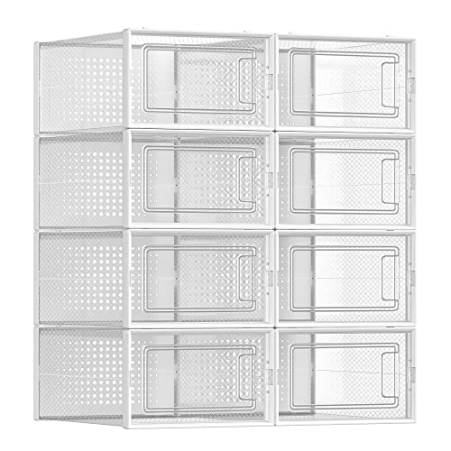 SONGMICS Schuhboxen, 8er Set, Schuh-Organizer aus Kunststoff, faltbar und stapelbar, für Schuhe bis Größe 44, transparent-weiß LSP08SWT
