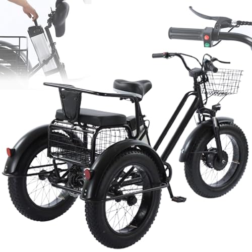 LTdlhFk Elektrisches Dreirad, Elektrisches Lastenrad Für Erwachsene, 200 Kg Tragfähigkeit, 20 * 4,0 Zoll Breite Reifen, Motorisiertes E-Dreirad, Ideal Für Pendler Und Reisen