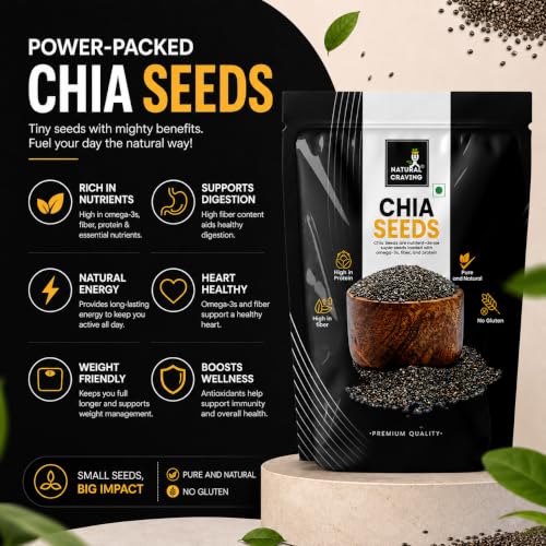 Image of Natural Craving Chia Seeds 200g | Raw Super Seeds for Eating | Rich in Omega-3, Fiber, Protein & Calcium | Non-GMO | Healthy Seeds for Weight Management, Smoothies & Daily Nutrition