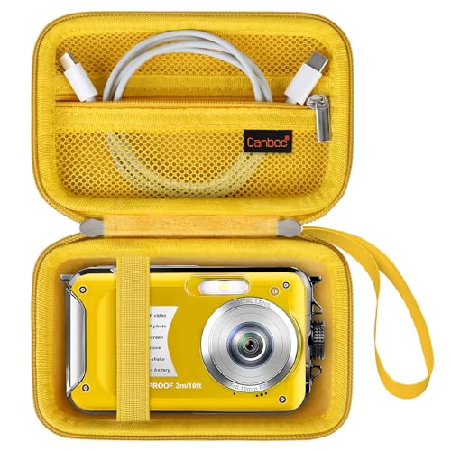 Poche en maille pour câble et étui de caméra numérique jaune pour les vacances