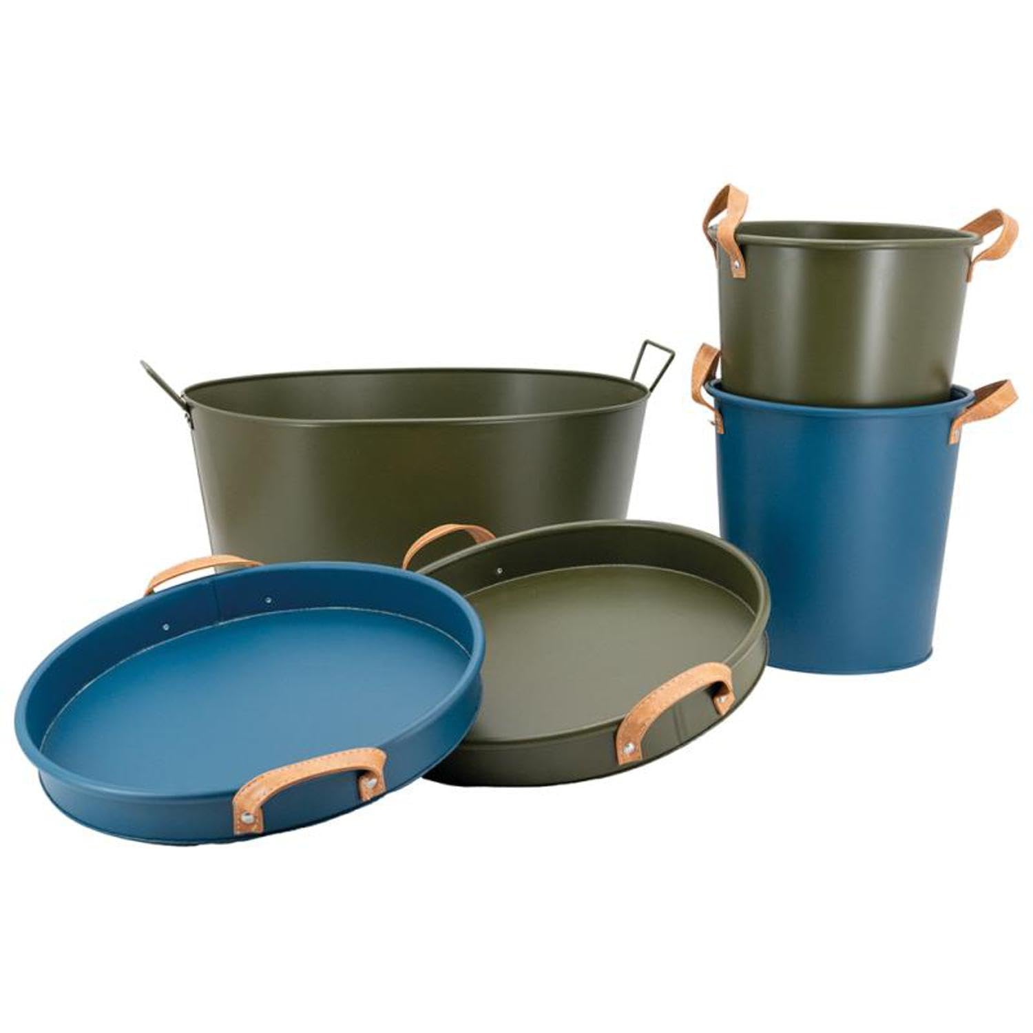 AUBRY GASPARD - Bassine Métal Kaki Cargo - Style Industriel/Vintage - 51 x 38.5 x 23 cm - Contenance 20 L - Finition Mate - 2 Anses Mobiles - Usage Intérieur/Extérieur Jardin Maison
