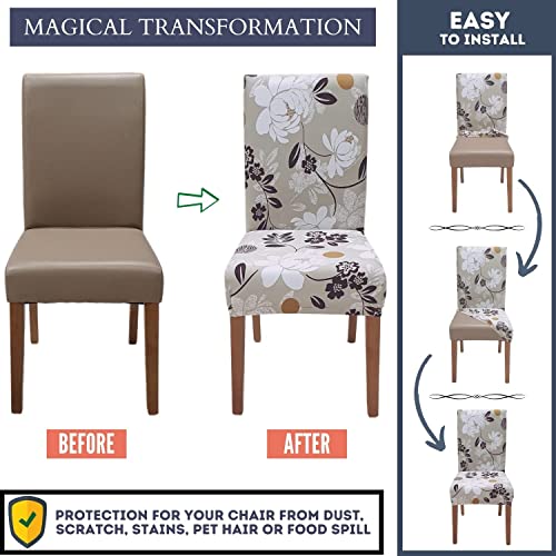 Image of SPRINGRICO Chair Covers for Dining Room 6 Pack, Stretch Dining Chair Cover, Washable Spandex Kitchen Parsons Chair Slipcovers, Removable Seat Protector for Home or Party ( Set of 6, FLOWERINAS)