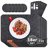 【PREMIUM TISCHSET】Das 18er Set ist mit 6 Platzset (44x32cm) + 6 Untersetzer (∅10cm) + 6 Bestecksäcken (25x10cm) ausgestattet. REDKEY verwenden für unsere Tischsets & Platzmatten nur hochwertig Filze. Deko Platzdecken für jede Teller größe geeignet und ein Hingucken auf Ihrem Esstisch.