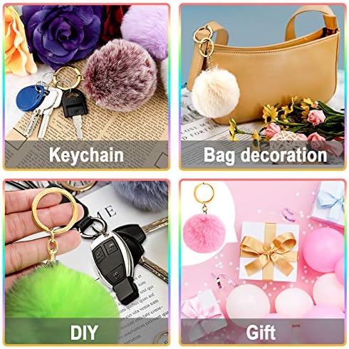 BQTQ 20 Pieces Pom Pom Keychains Rabbit Faux Fur Pom Pom Balls Keychain Fluffy Pom Pom Keyrings for Women Girls Bag Accessories