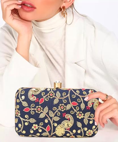 Image of LONGING TO BUY Hand Crafted Designer Box Clutch - Zari Embroidery For Women