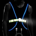 LED Running Light USB Rechargeable LED Reflective Vest Belt Super Brightness Safety Chest Night Light Adjustable Visibility Lightweight Multicolored Fiber Optics for Adult Kids Jogging Biking Running