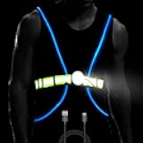 LONGU Led Running Reflective Vest Safety Night Light USB Rechargeable Cycling Multicolored Fiber Optics Suit Women Men Kids Adjustable Light Weight Gear for Jogging Biking