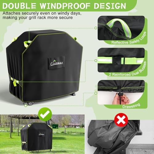 UIRWAY Gas Grill Cover 52 Inch, Waterproof, UV & Fade Resistant BBQ Grill Cover for Outdoor, Barbecue Cover with Reflective Strip and Air Vent for Weber, Dyna-glo, Char-Broil, Nexgrill, etc. Black