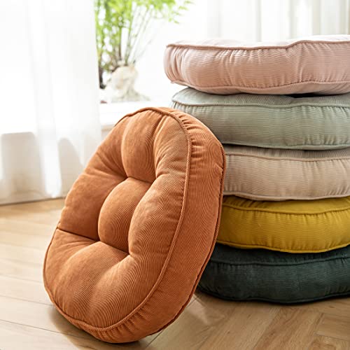 Vctops Corduroy Round Chair Pad Large Solid Pouf Tufted Thicken Meditation Pillow Tatami Floor Chair Cushion For Yoga Living Room Balcony Office, Orange, 22X22 Inch #TOP3