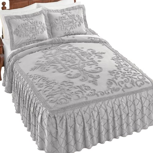 Collections Etc Noelle Textured Design Chenille Ruffled Skirt Bedspread
