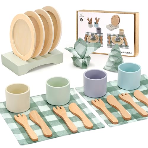 Little Log Juegos de vajilla de Juguete de Madera Juego de Roles Accesorios