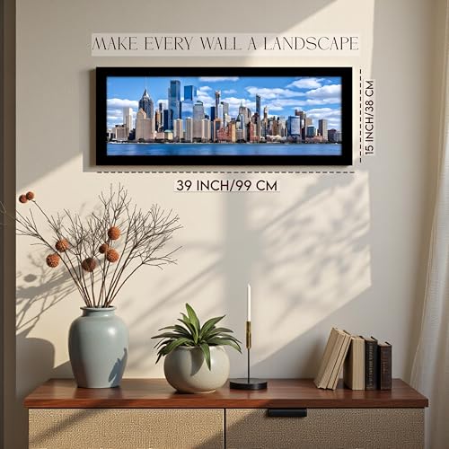 Image of PAINTINGMANTRA New York City Skyline Sea View Wall Art Framed Luxury Paintings for Home Decoration, Living room, Bedroom and Office Decoration (99x38 CM)